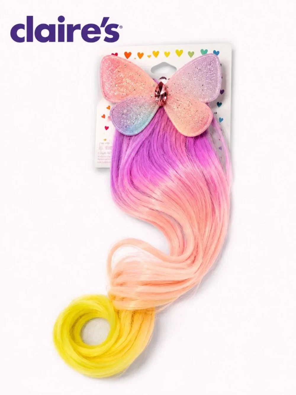 NEW Claire's Butterfly Hair Extension Clip Pink Purple Peach Yellow Ombre